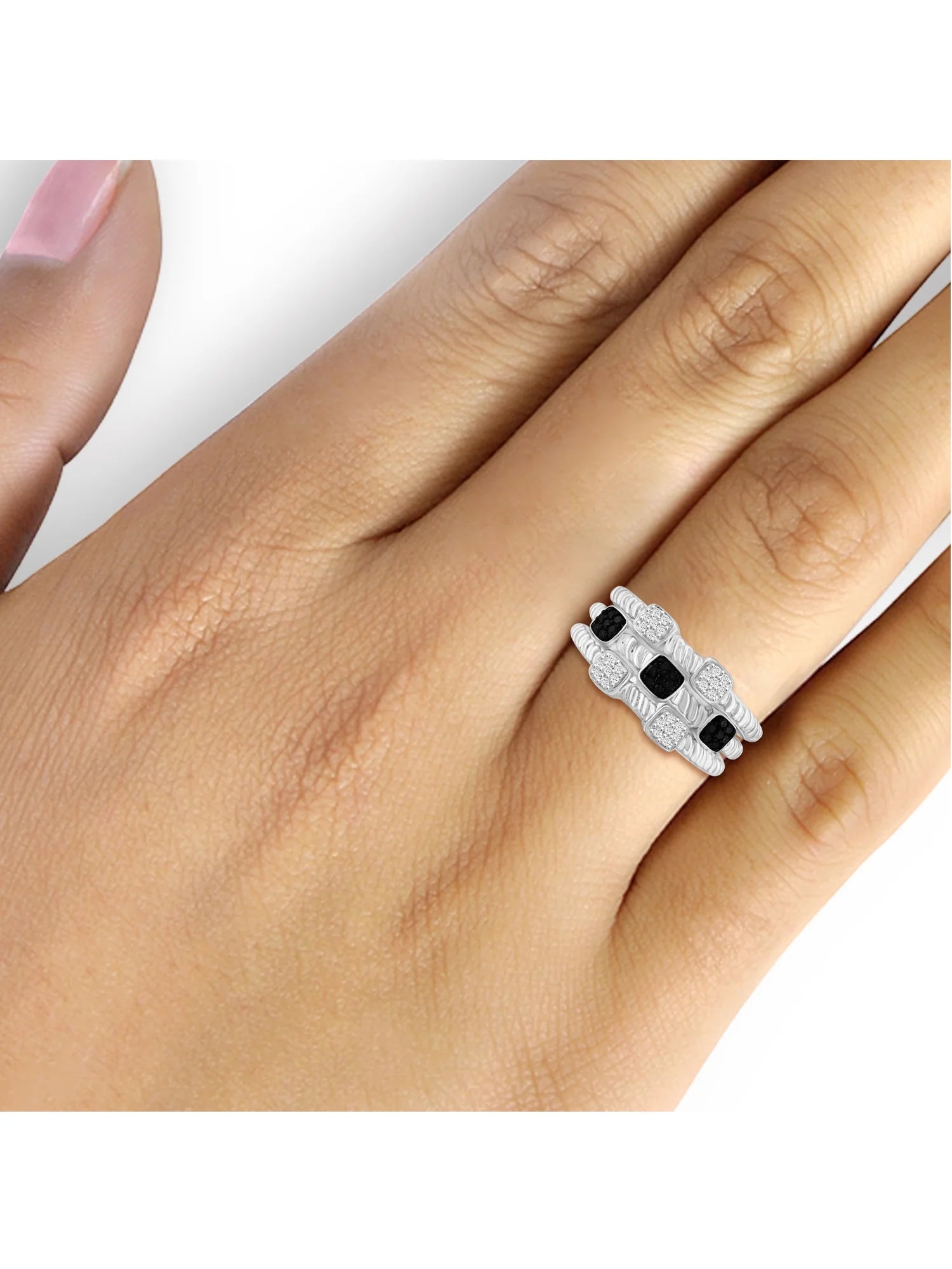Black And White Diamond Sterling Silver Stackable Ring L920