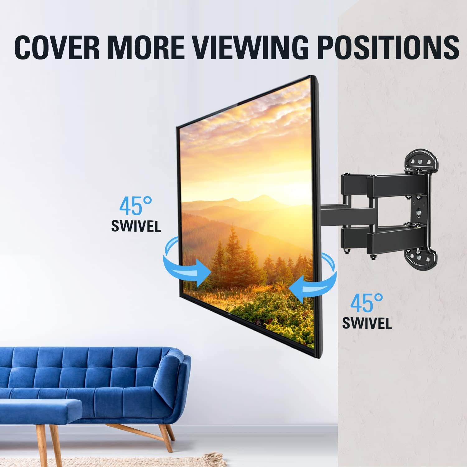Full Motion TV Wall Mount for 26-55 Inch LED LCD Plasma Flat Screen TV, Swivel Articulating Dual Arms, VESA 400x400mm, 99 LBS, Pack of 2 H179548