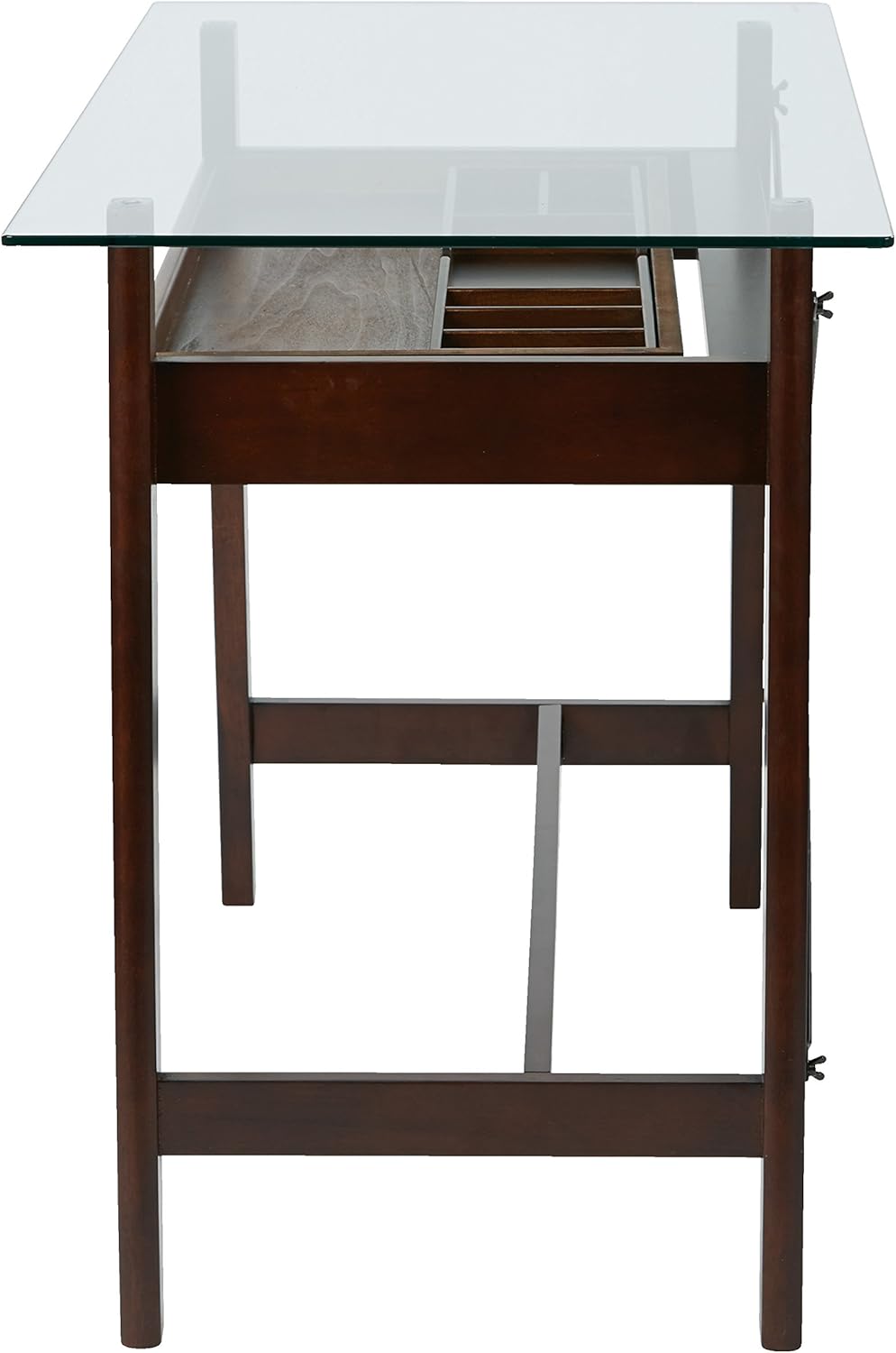 42-Inch Solid Wood Computer Desk with Tempered Glass Top, Espresso Finish V605164