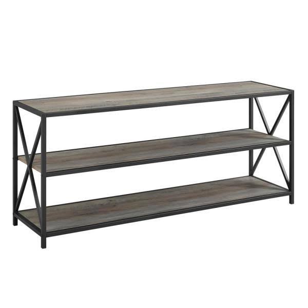 Grey Wash Metal and Wood Media Bookshelf O7267