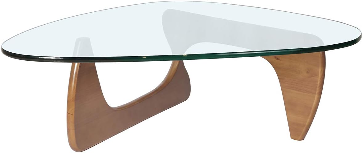 Triangle Glass Coffee Table with Solid Wood Base Q5125