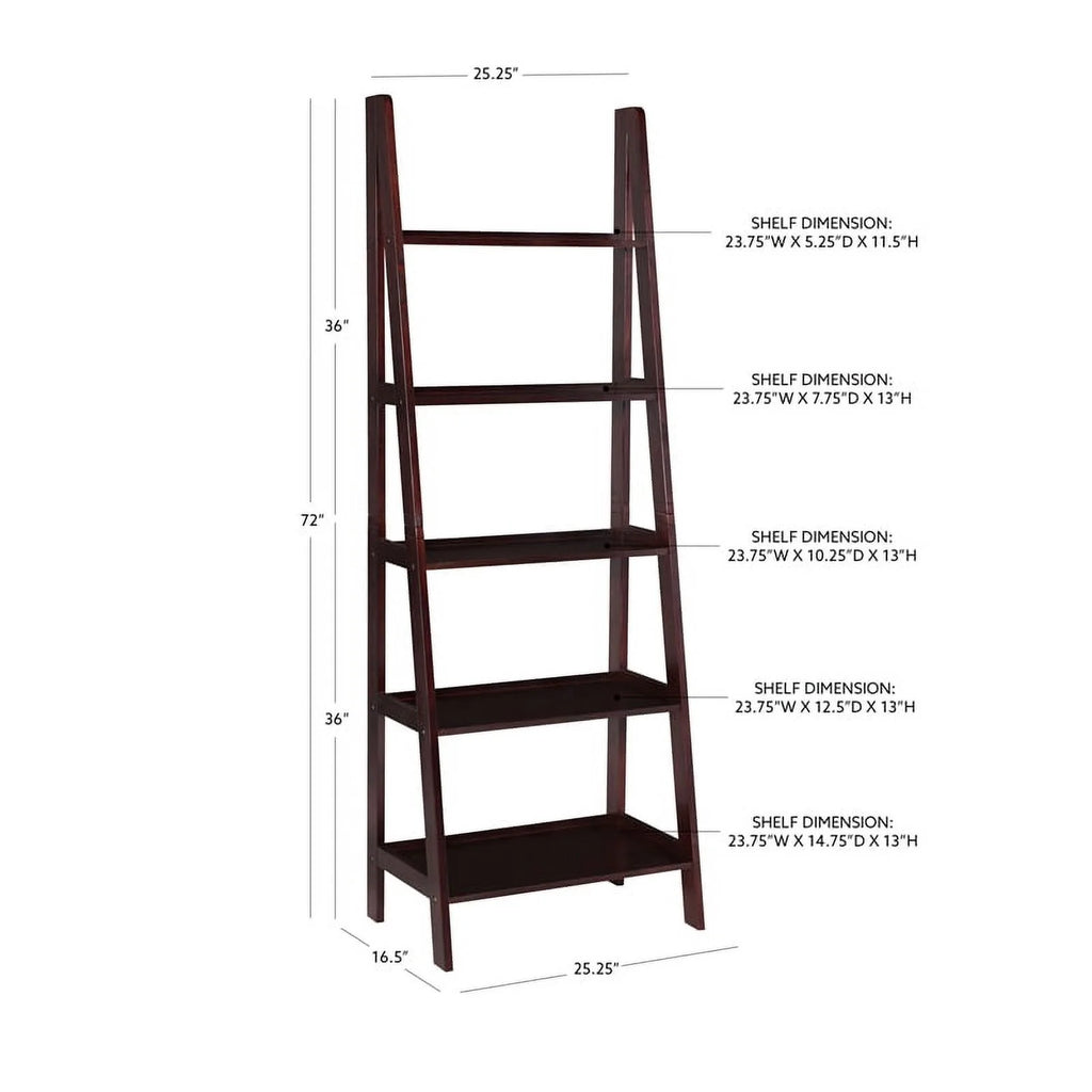 5-Shelf Wood Ladder Bookshelf in Espresso L430913