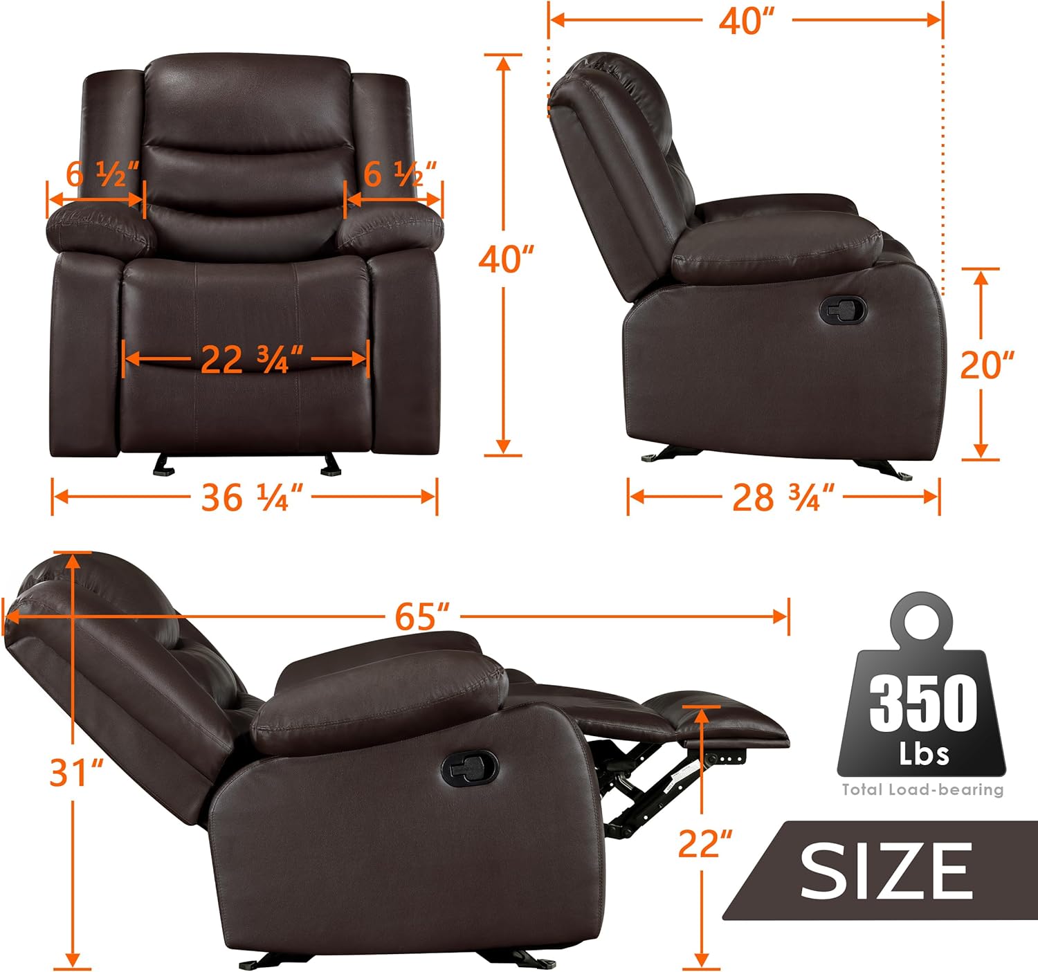 Brown Faux Leather Manual Rocker Recliner Chair V620006