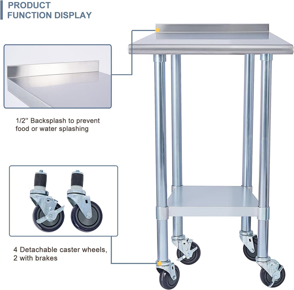 Stainless Steel 24 x 18 Inches Worktable with Backsplash F29894