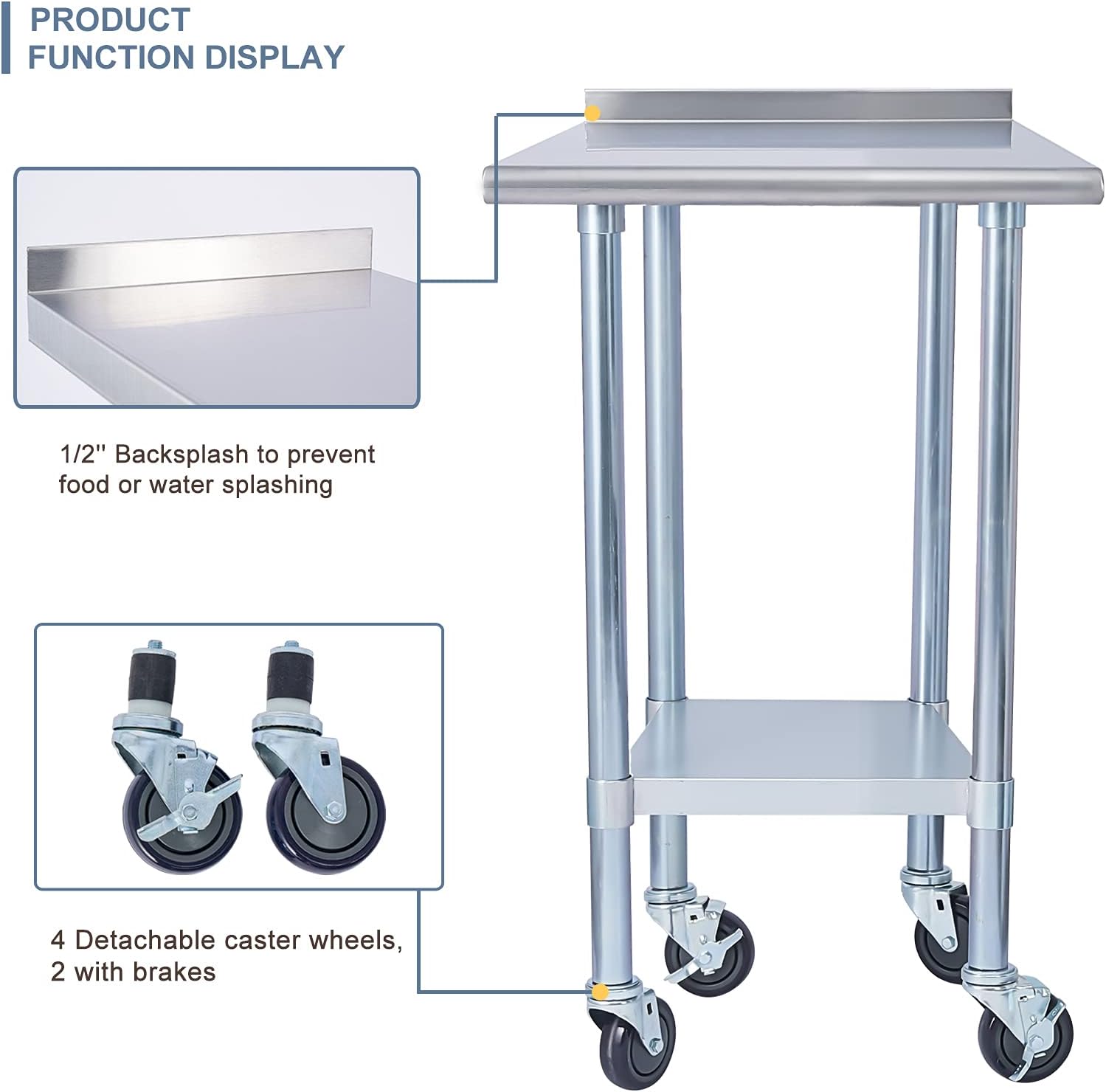 Stainless Steel 24 x 18 Inches Worktable with Backsplash F29894
