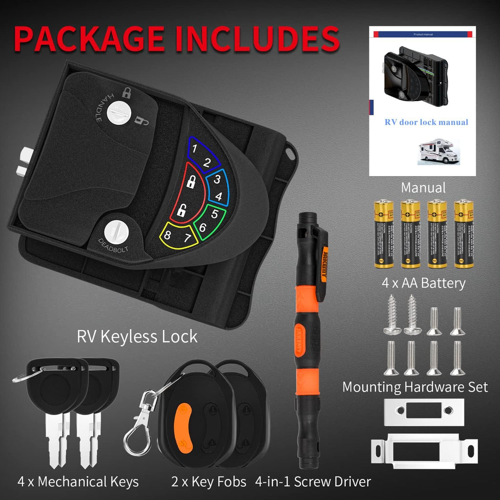 Metal RV Lock Keyless Entry with Deadbolt, Backlit Keypad, Wireless Fobs, Keys and Gasket K47767