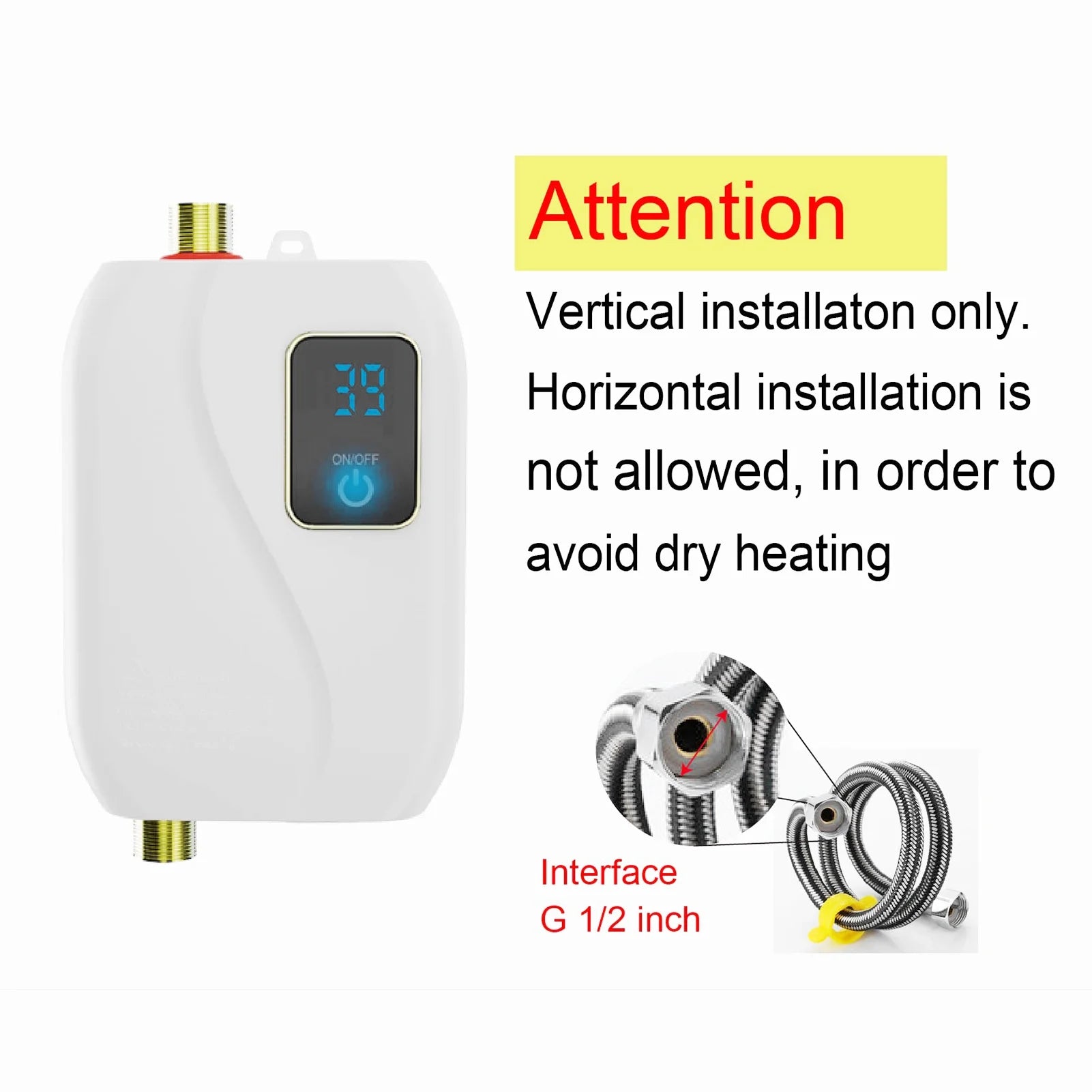 Instant Water Heater 3000W Electric Tankless with LCD Display B778