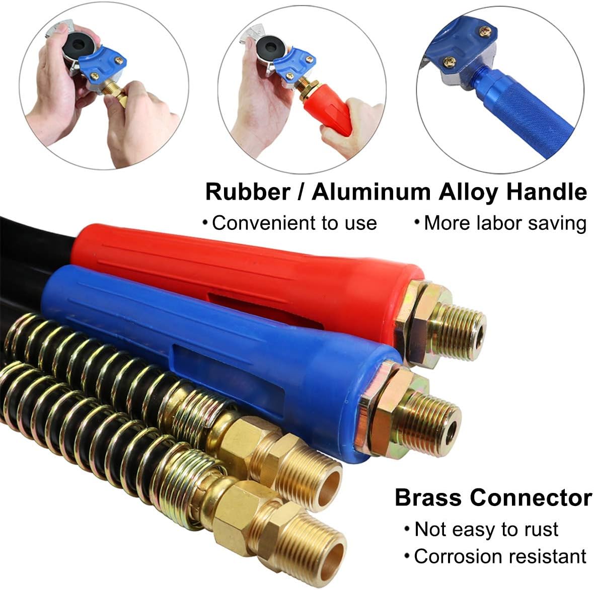 15Ft 3 in 1 ABS 7 Way Electrical Cable and Rubber Air Line Hose Wrap Assembly with Aluminum Service Emergency Glad Hands and Extension Handles for Semi Truck Trailer Tractor S53940