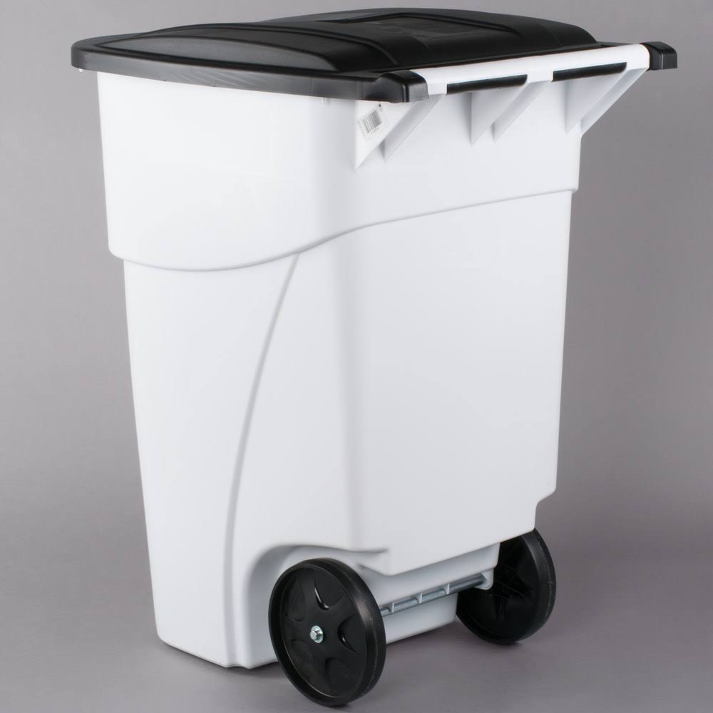50 Gallon White Rollout Trash Container with Lid Z1709