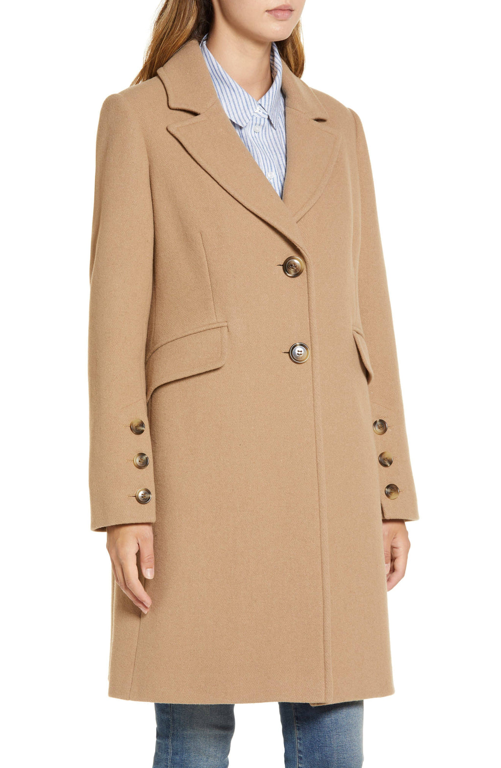 Blue Wool Blend Notched Collar Coat O669665