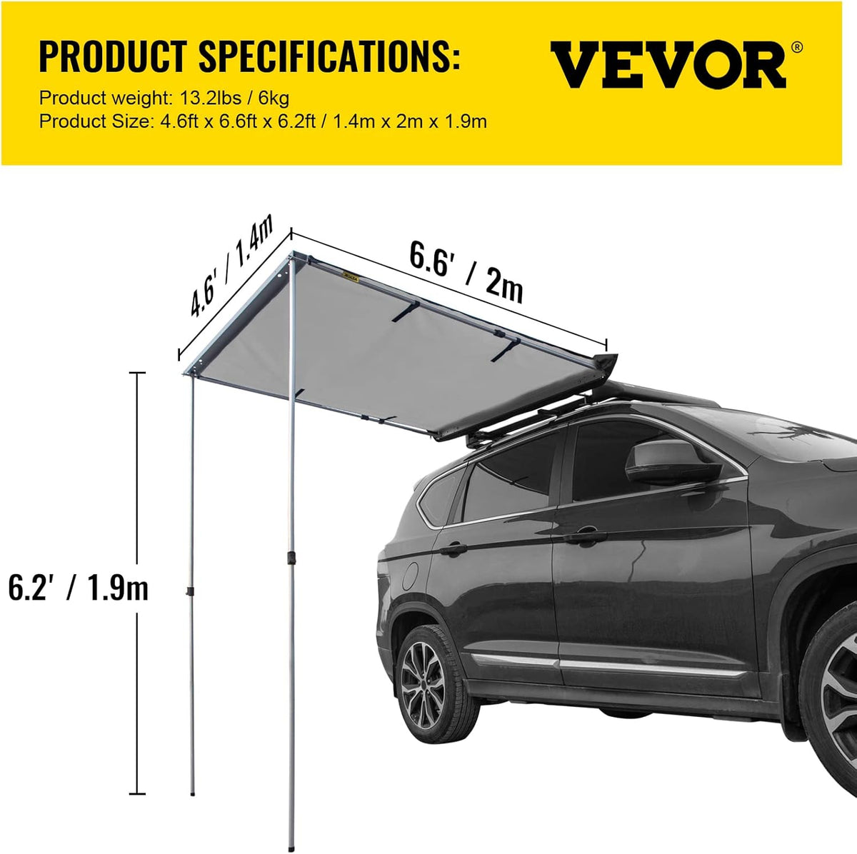 Grey Pull-Out Retractable Vehicle Awning with Carry Bag Y811