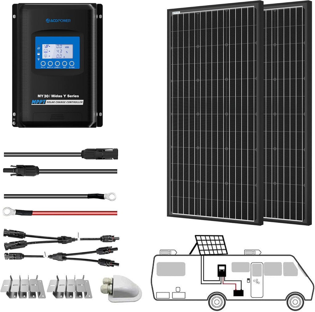 200 Watt Monocrystalline Solar Panel Kit with 30A MPPT LCD Charge Controller E59934