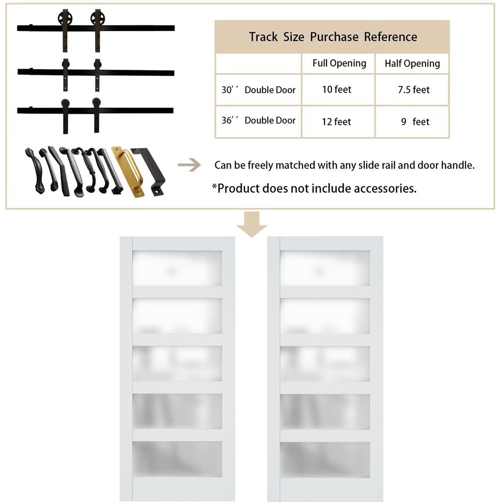 36''×84'' Frosted Glass Barn Door x 2 with Hardware Kit L6544