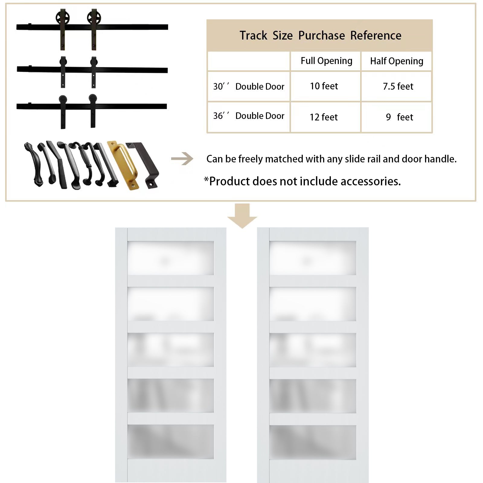 36''×84'' Frosted Glass Barn Door x 2 with Hardware Kit L6544