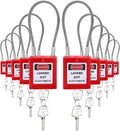 Steel Cable Lockout Padlock Set, Red, 2 Keys per Lock, Pack of 2 O46569