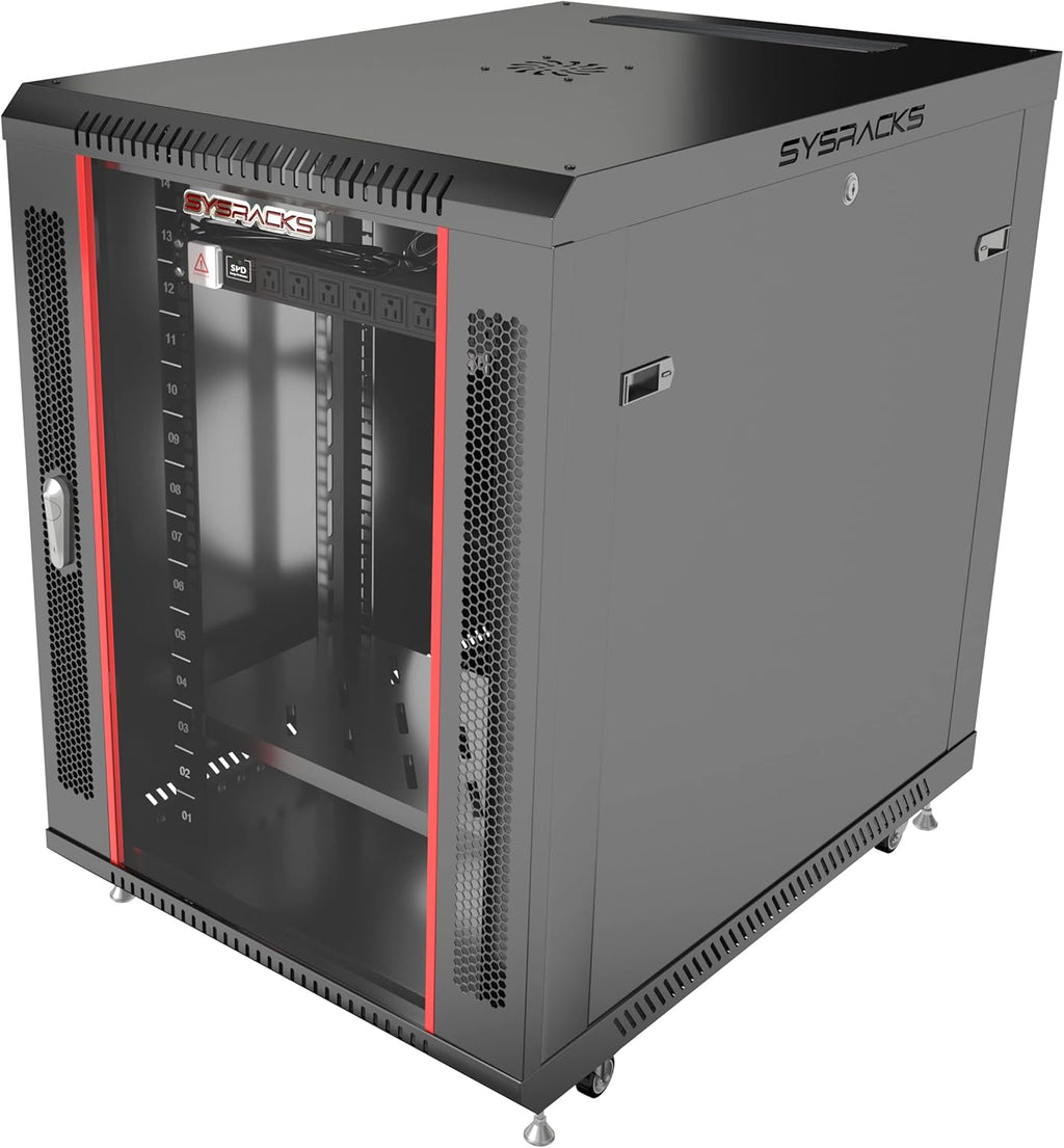 15U Server Rack Cabinet Locking Data Enclosure 35 Inch Deep Half Rack on Wheels P678085