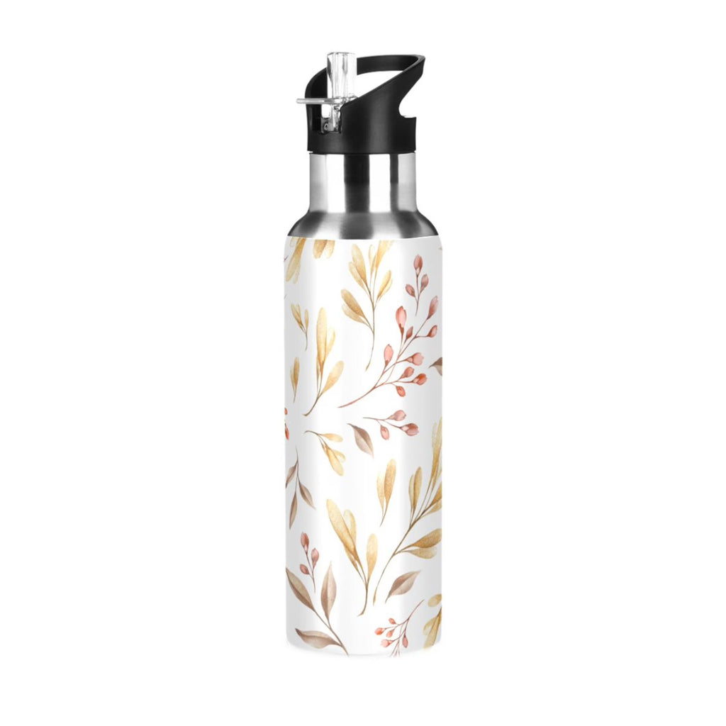 Yellow Leaves Stainless Steel Insulated Water Bottle with Straw Lid G55574