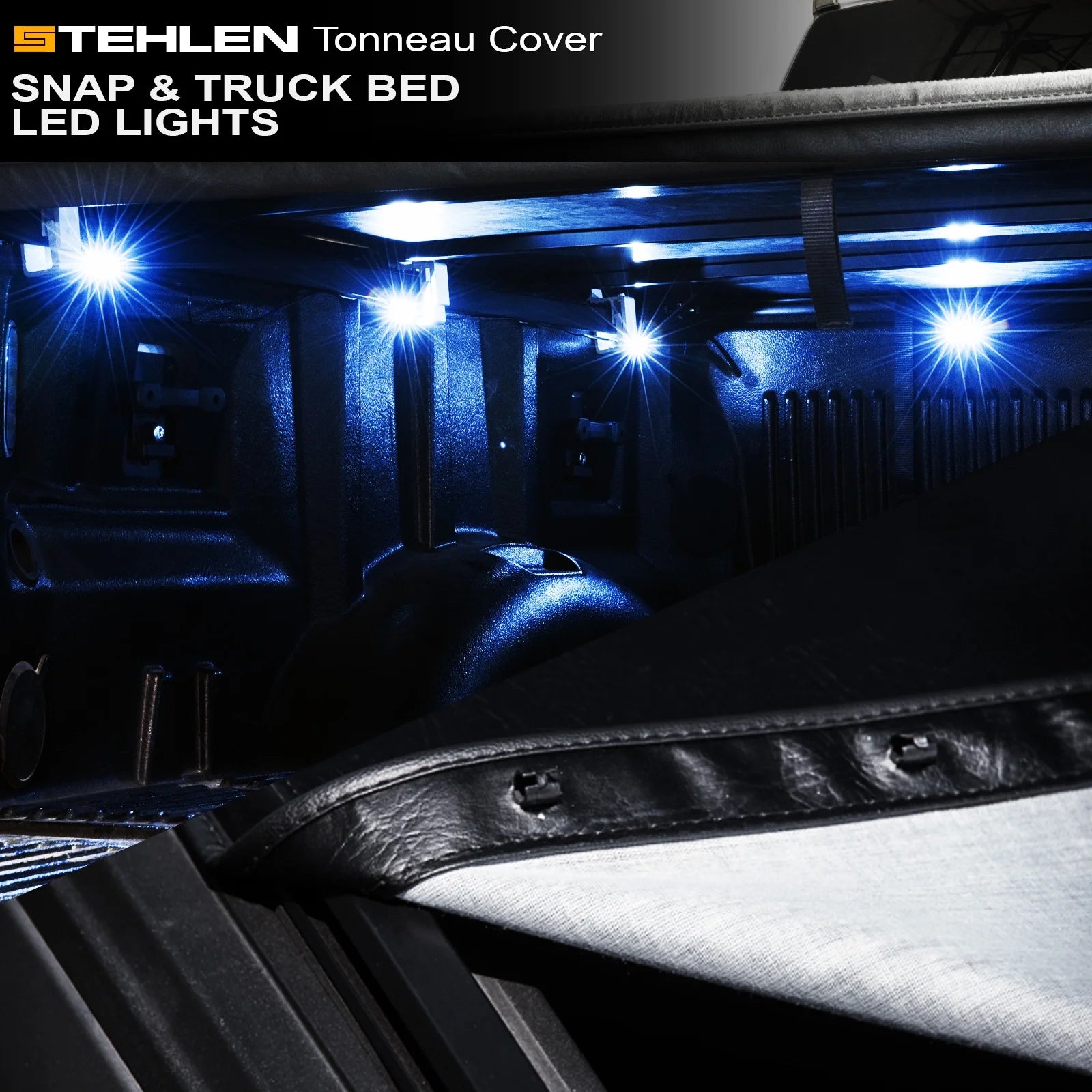 Hidden Snap Tonneau Cover with Truck Bed LED Lights A9830