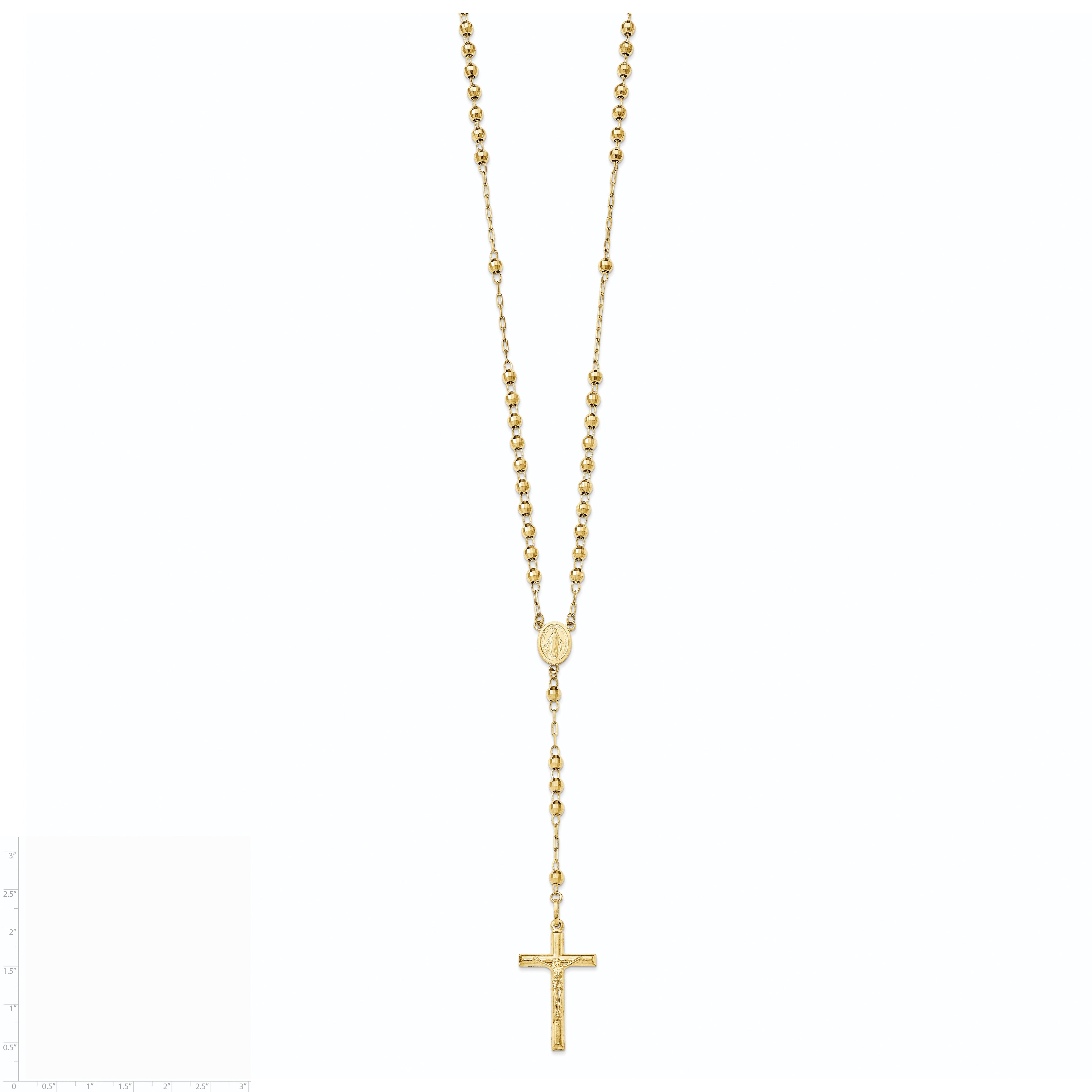 14K Yellow Gold Diamond-Cut Beaded Rosary Necklace I71207