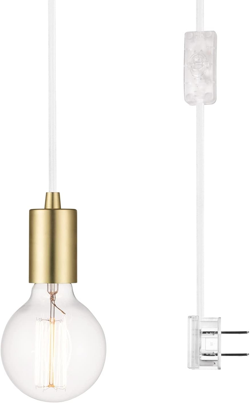Matte Brass Gold Fabric Cord Plug-in Pendant Lighting A829