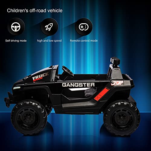 24V Electric Kid Car, 2-Seater Leather Seat Ride on Truck with Bluetooth Music USB, 4-wheel Shock Absorb (Black) E848476