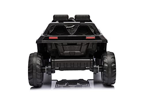 24V Electric Kid Car, 2-Seater Leather Seat Ride on Truck with Bluetooth Music USB, 4-wheel Shock Absorb (Black) E848476