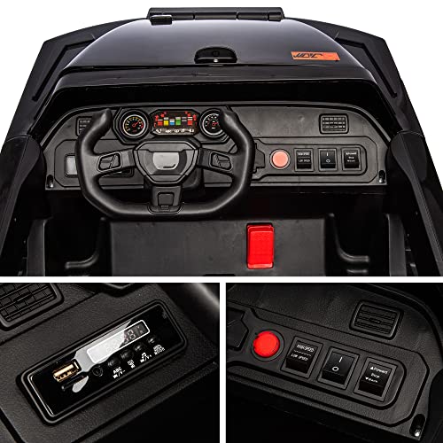 24V Electric Kid Car, 2-Seater Leather Seat Ride on Truck with Bluetooth Music USB, 4-wheel Shock Absorb (Black) E848476
