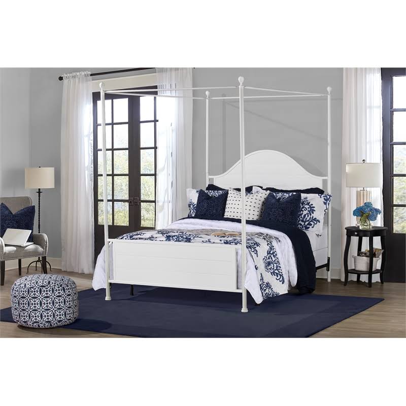 Brushed White Queen Metal Canopy Bed Q157878