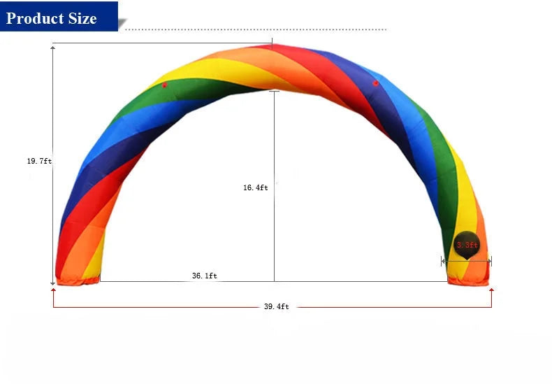 39.4ft Inflatable Rainbow Advertising Arch Oxford Cloth with Fixed Rope T176238