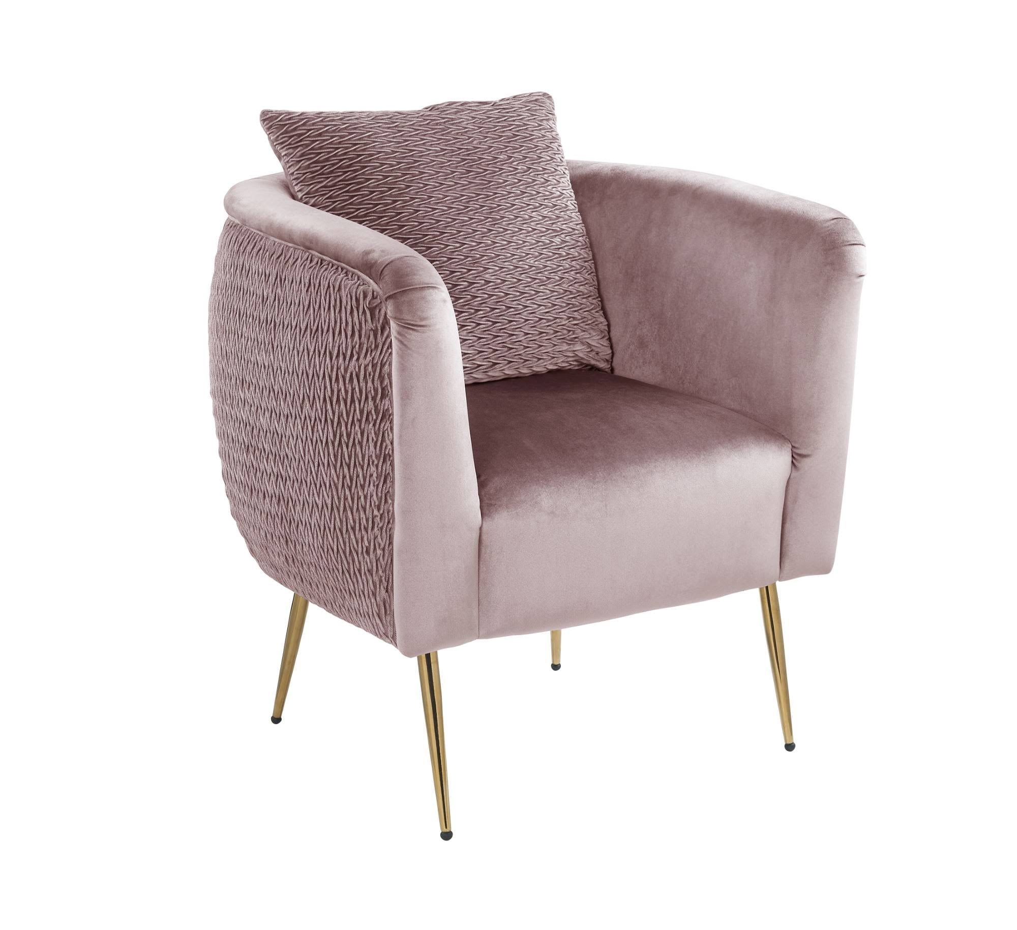 Blush Pink Velvet Barrel Accent Chair with Metal Legs G41992