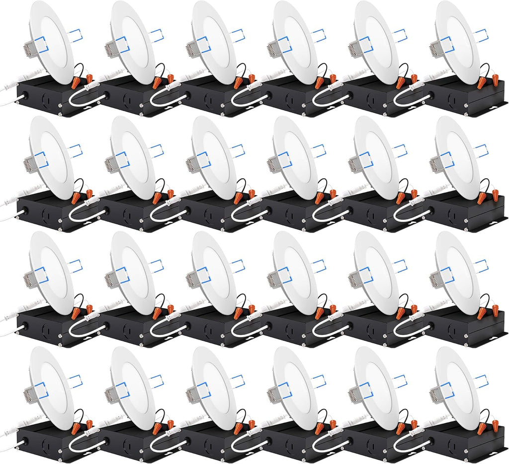 24 Pack 4 Inch Ultra Thin LED Recessed Ceiling Lights, 3000K Warm White, Dimmable 10W, 650 LM, Smooth Trim Damp Rated F937