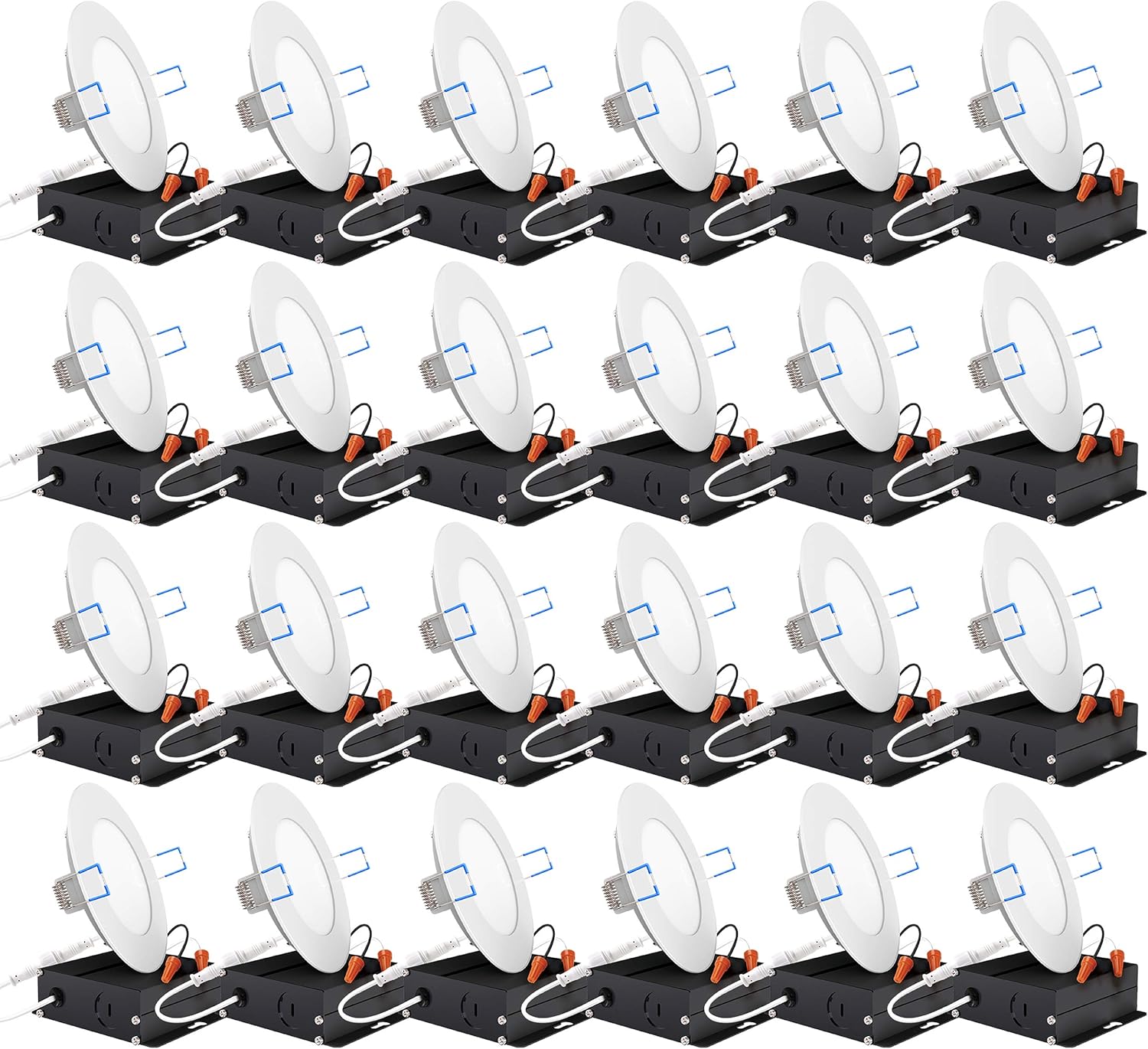 24 Pack 4 Inch Ultra Thin LED Recessed Ceiling Lights, 3000K Warm White, Dimmable 10W, 650 LM, Smooth Trim Damp Rated F937