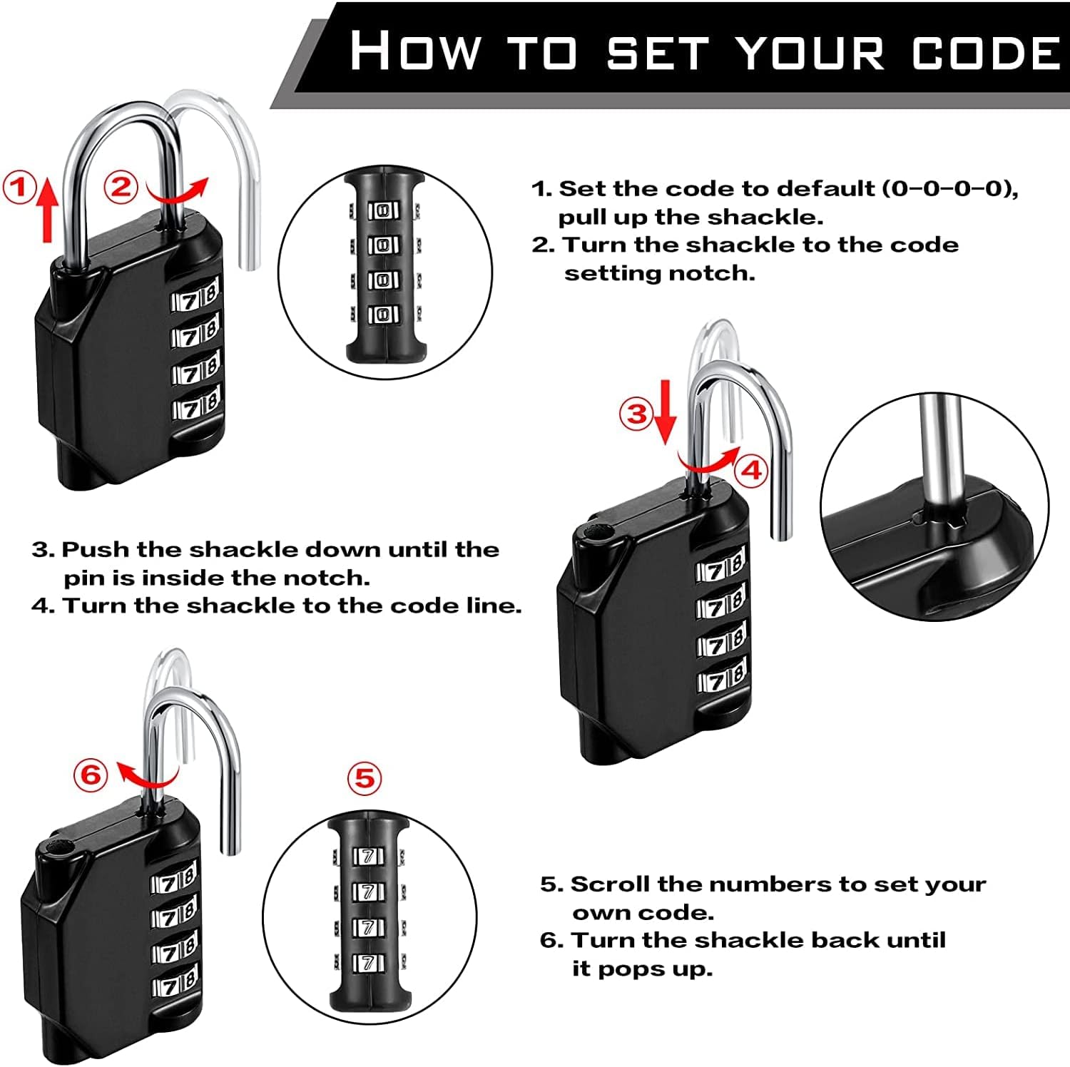Combination Padlock 4 Digit Waterproof (Black, 24 Pieces) M27473