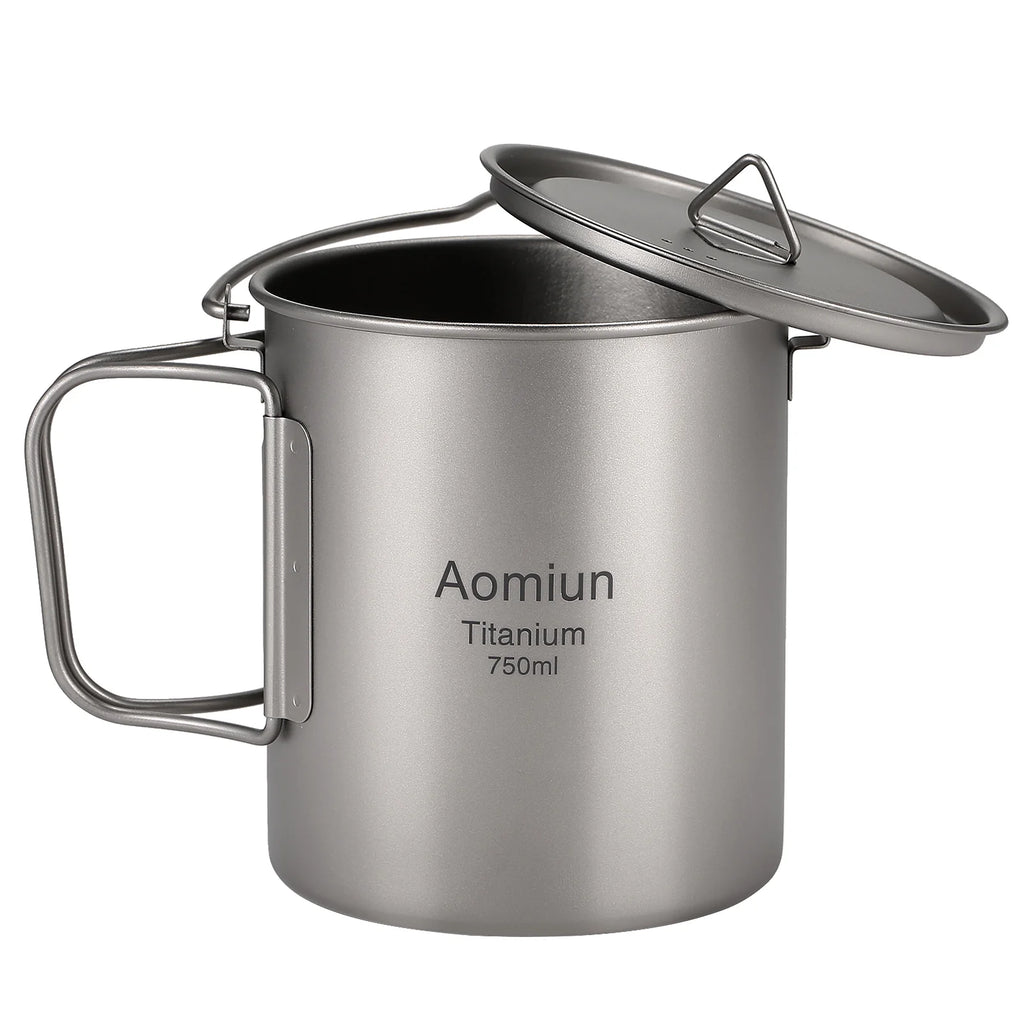 Ultralight 750ml Titanium Pot with Lid and Foldable Handle N821