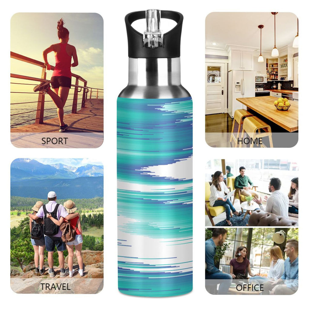 Stainless Steel Water Bottle Gradient Blue Green with Straw Lid Vacuum Insulated 20 OZ R611