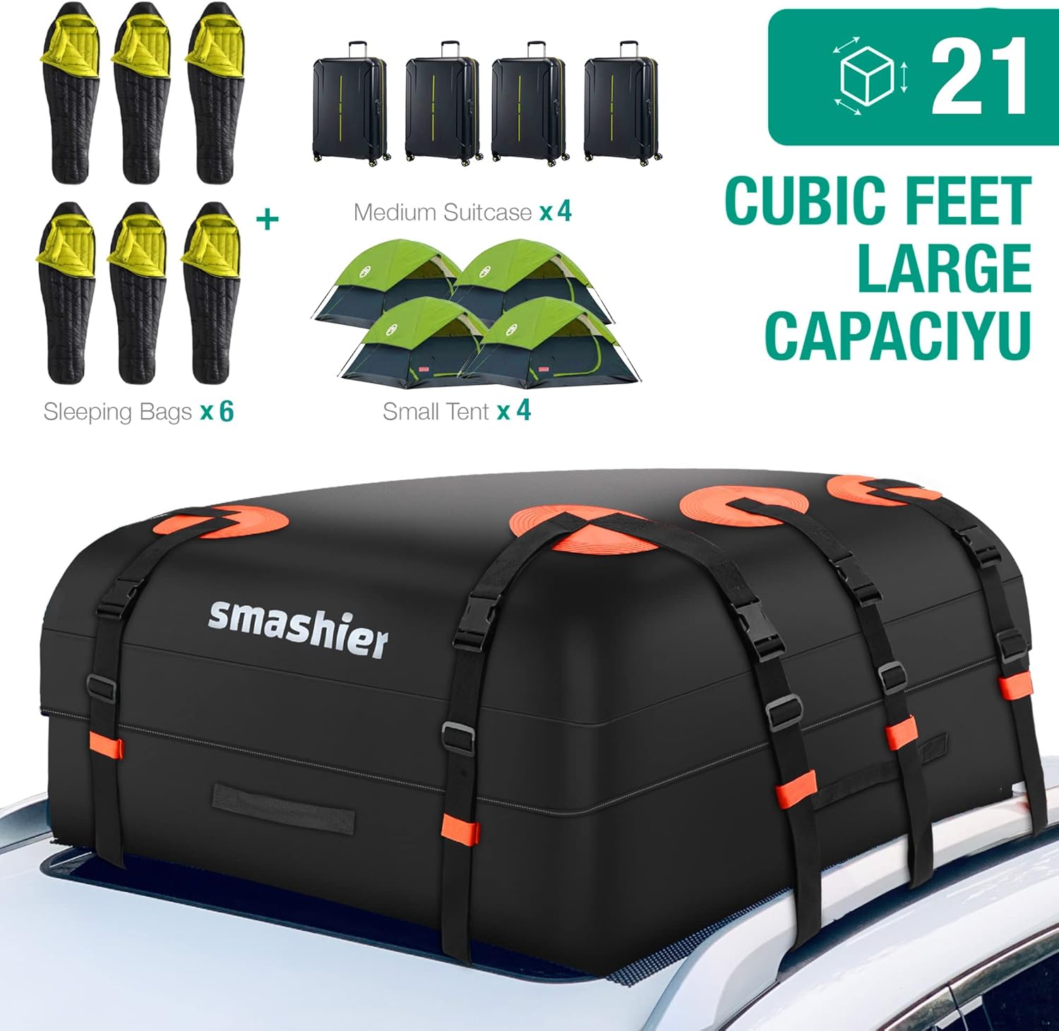 16 Cubic Ft Waterproof Nylon Roof Bag with Anti-Slip Mat Y5432