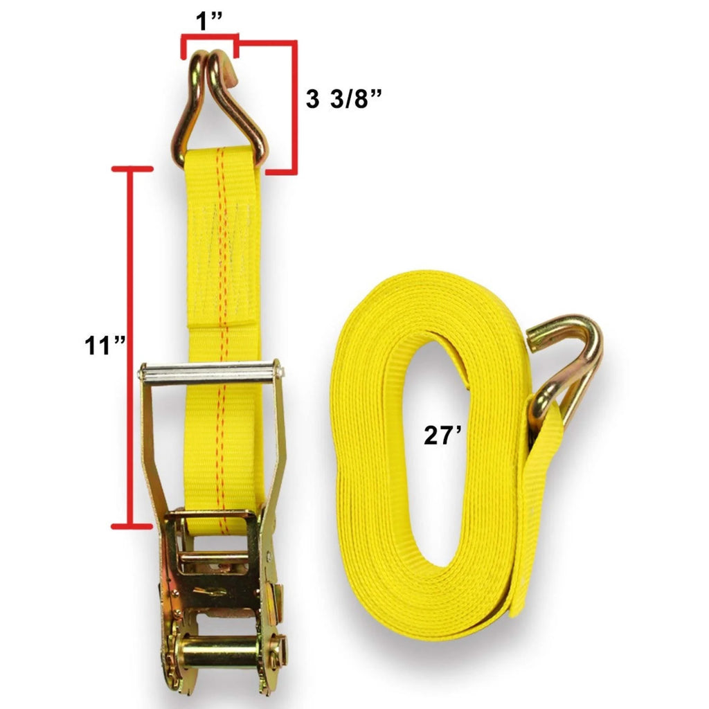 2 Heavy Duty Ratchet Straps with J Hooks, 2" x 27' Tie-Down Cargo Truck Straps V54572