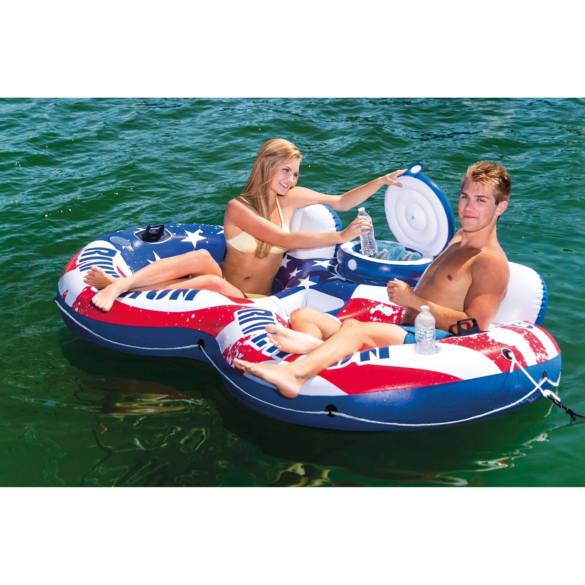 Inflatable American Flag 2 Person Pool Float with Cooler (2 Pack) L924138