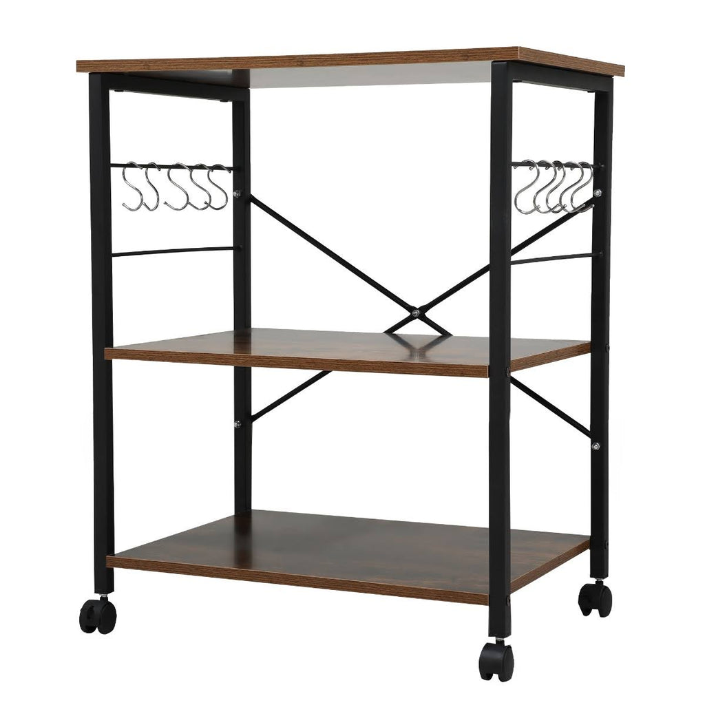 3-Tier Wood Kitchen Cart with Storage Space on Wheels D332945