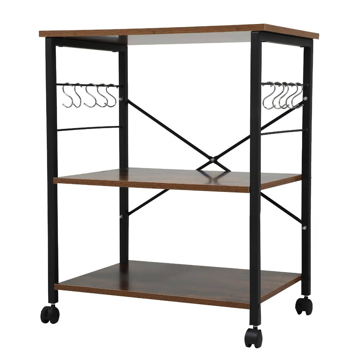 3-Tier Wood Kitchen Cart with Storage Space on Wheels D332945