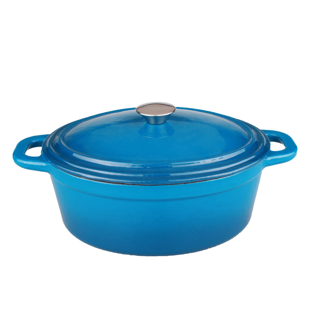 Blue 8 qt Cast Iron Oval Covered Casserole L434231