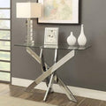 Tempered Glass Top Chrome Sofa Table with Criss Cross Metal Base G73930