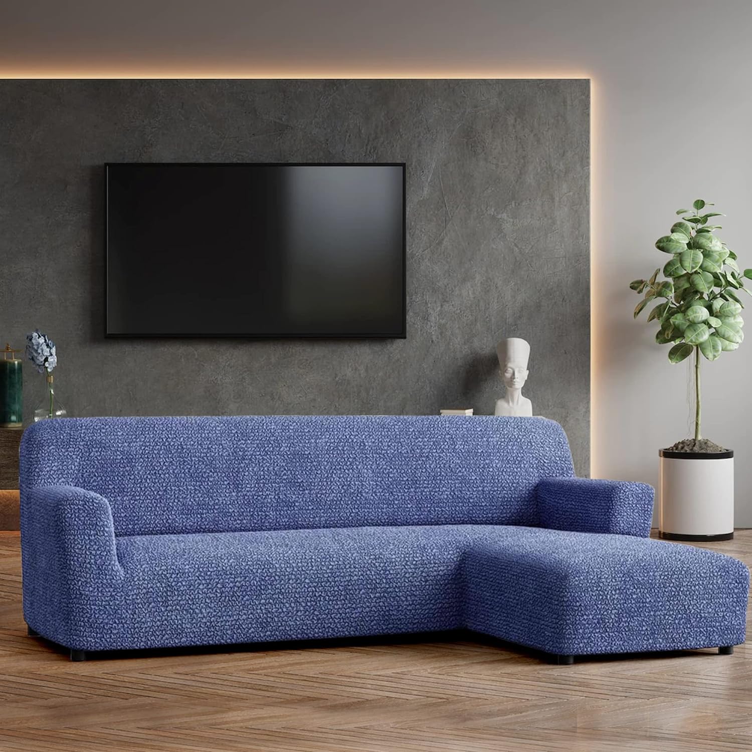 Blue Right-Facing Chaise Sectional Sofa Slipcover W893211