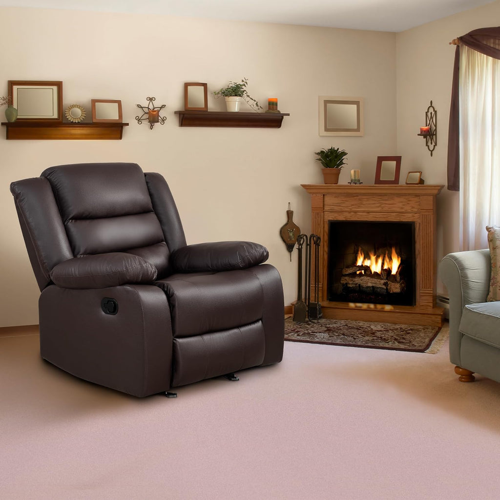 Brown Faux Leather Manual Rocker Recliner Chair V620006