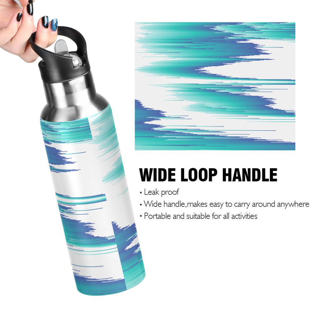 Stainless Steel Water Bottle Gradient Blue Green with Straw Lid Vacuum Insulated 20 OZ R611
