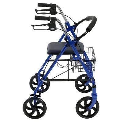 Blue Four Wheel Rollator Walker with Removable Back Support E610