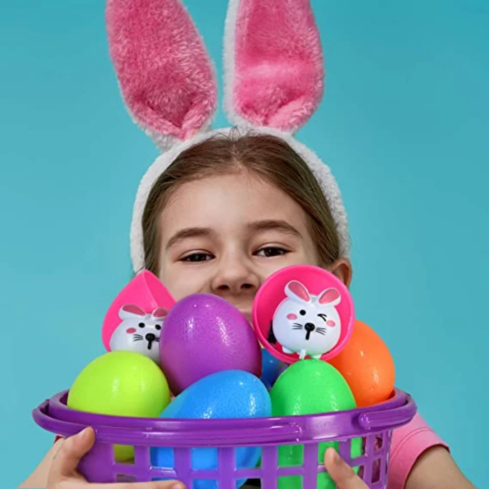 6 Toy Filled Easter Eggs with Mini Pull-n-Go Easter Bunnies D6820