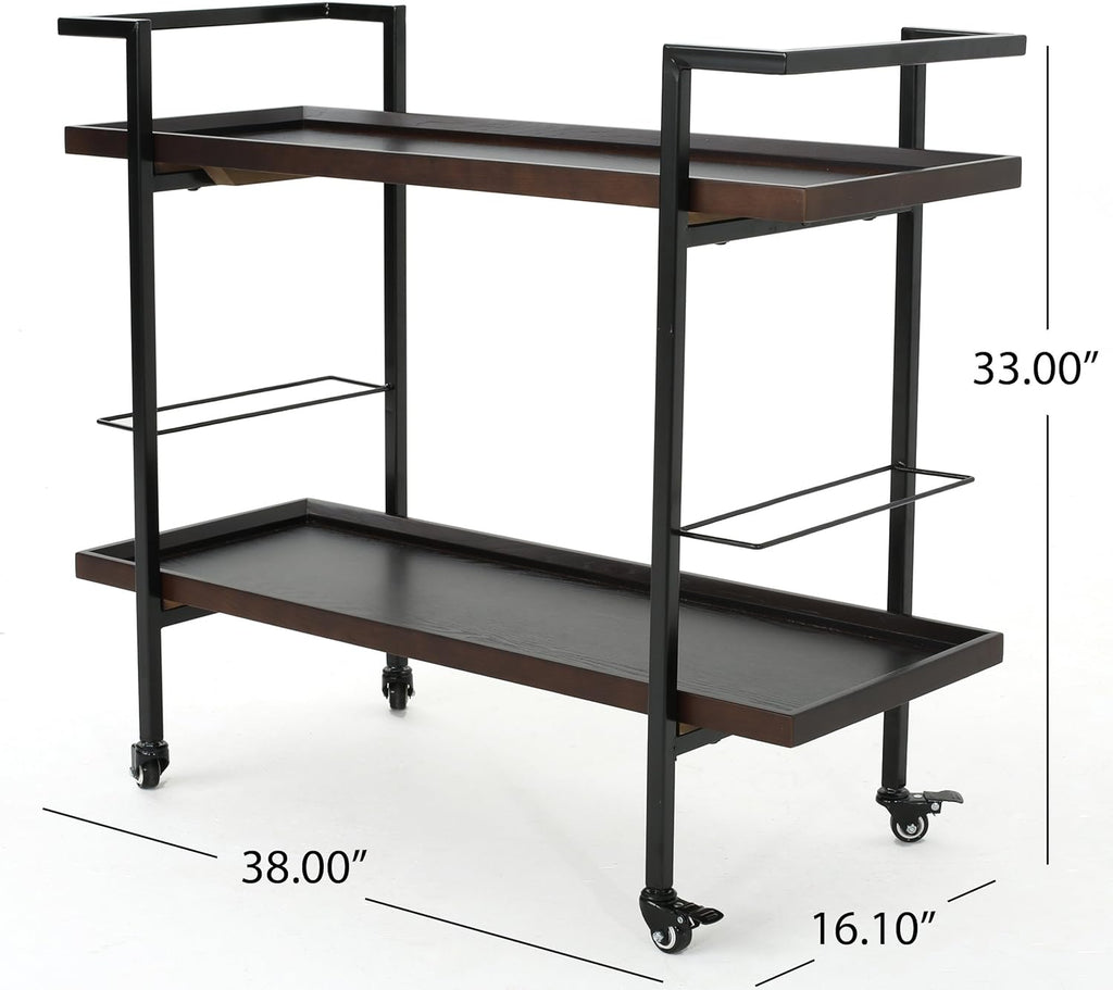 Dark Walnut Wooden Bar Cart C74823