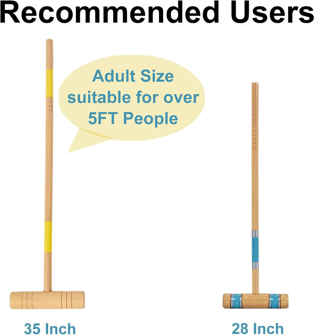 35In Six Players Croquet Set with Pine Wooden Mallets, Colored Ball, Wickets, Stakes, Large Carry Bag D77328