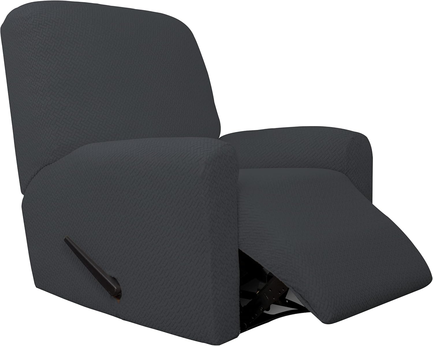 4-Piece Stretch Jacquard Recliner Sofa Cover with Elastic Loop, Dark Gray F586960